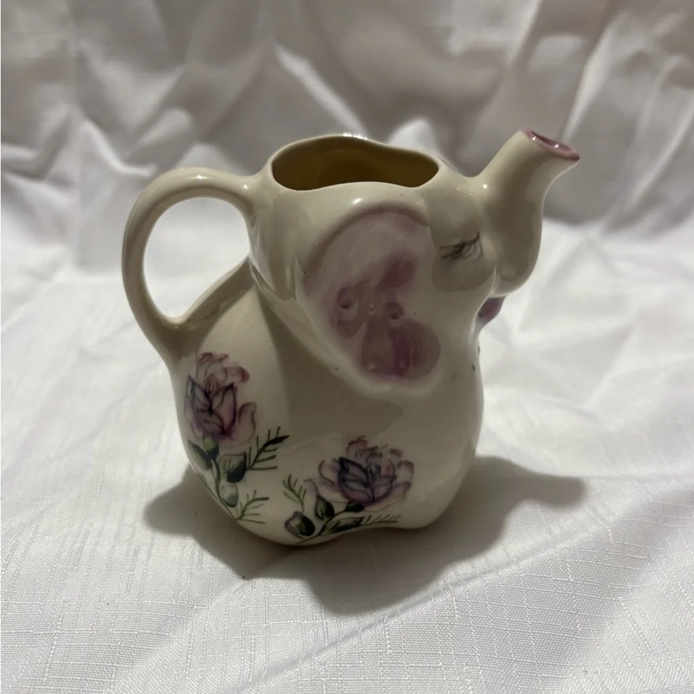 Vintage Floral Elephant Ceramic Pitcher - Picture 3 of 9